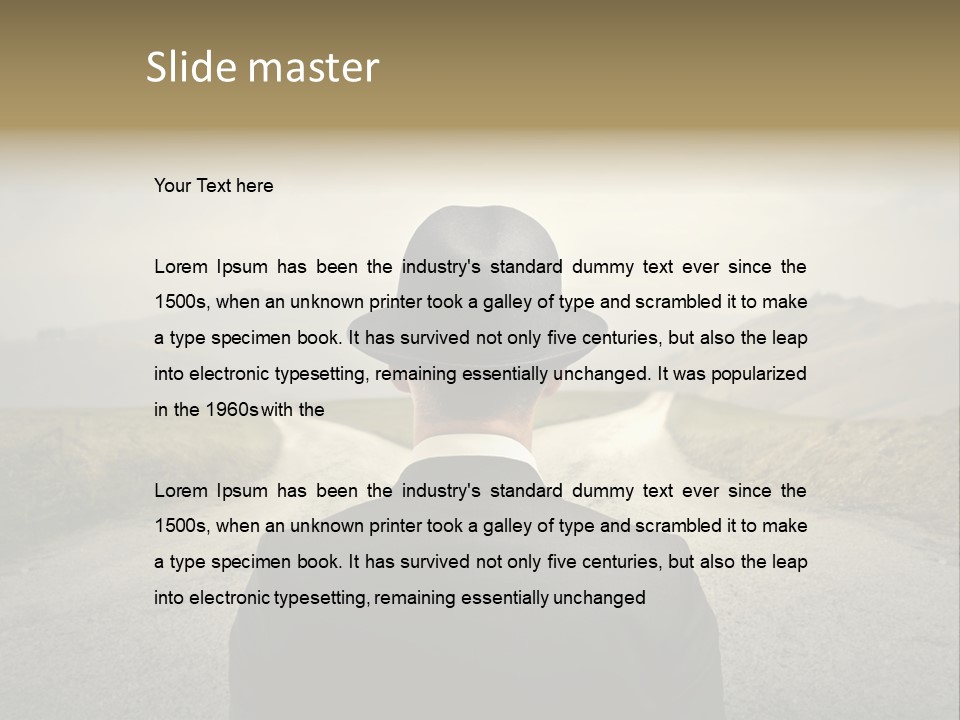 A Man In A Suit And Hat Looking At A Road PowerPoint Template