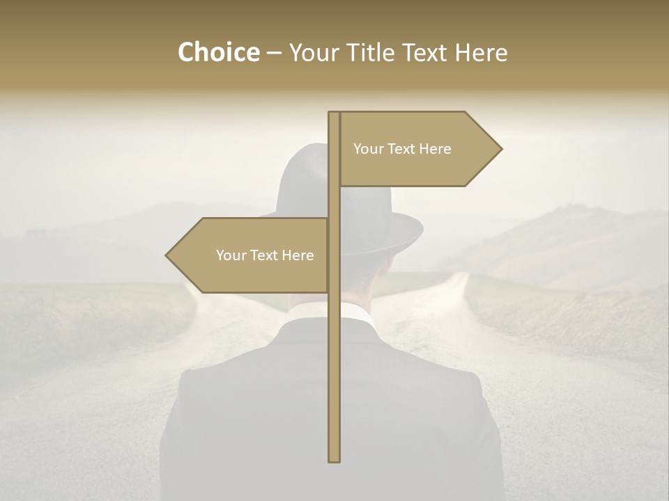 A Man In A Suit And Hat Looking At A Road PowerPoint Template