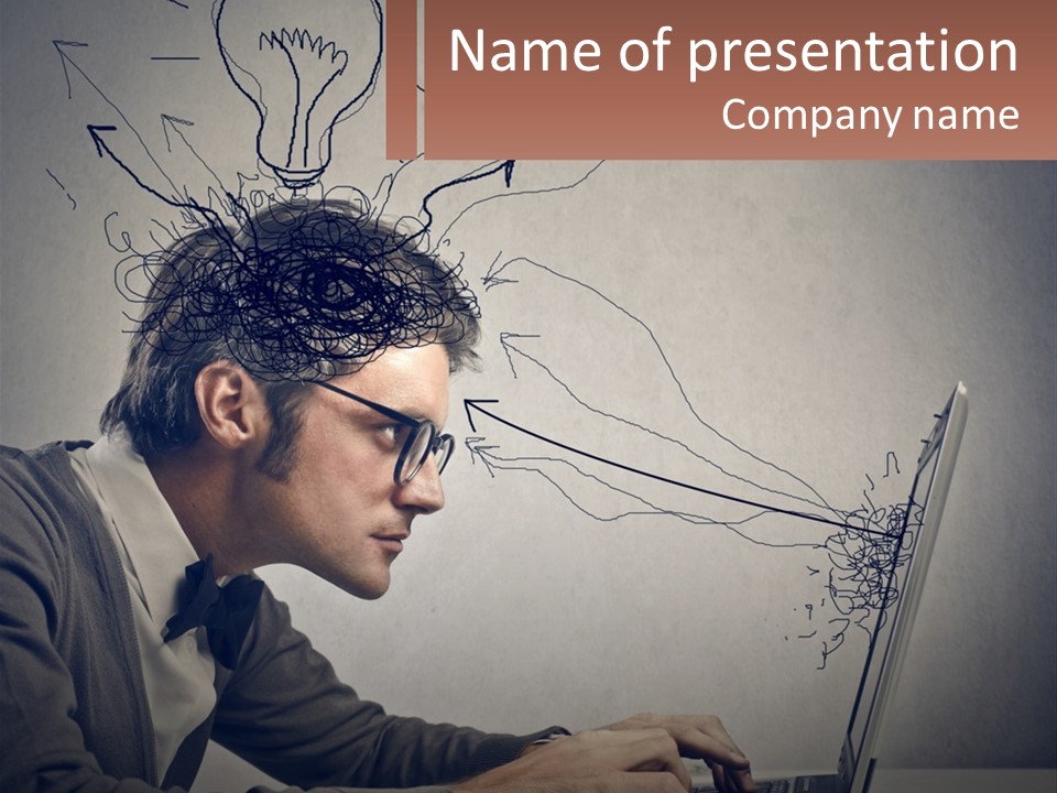 A Man Sitting At A Desk With A Laptop In Front Of His Head PowerPoint Template