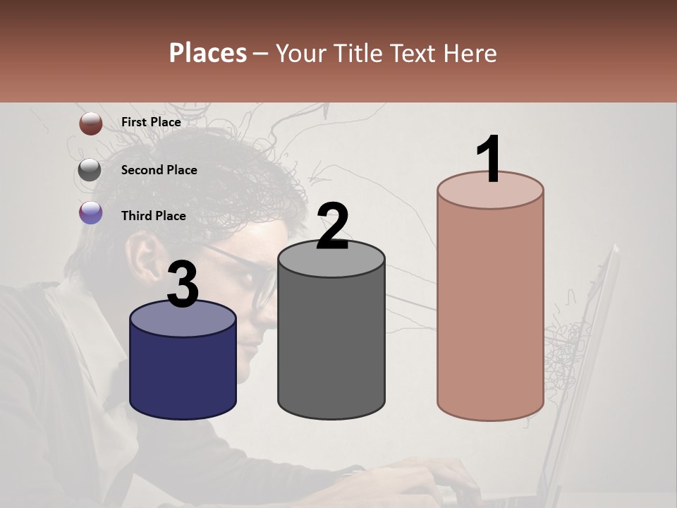 A Man Sitting At A Desk With A Laptop In Front Of His Head PowerPoint Template