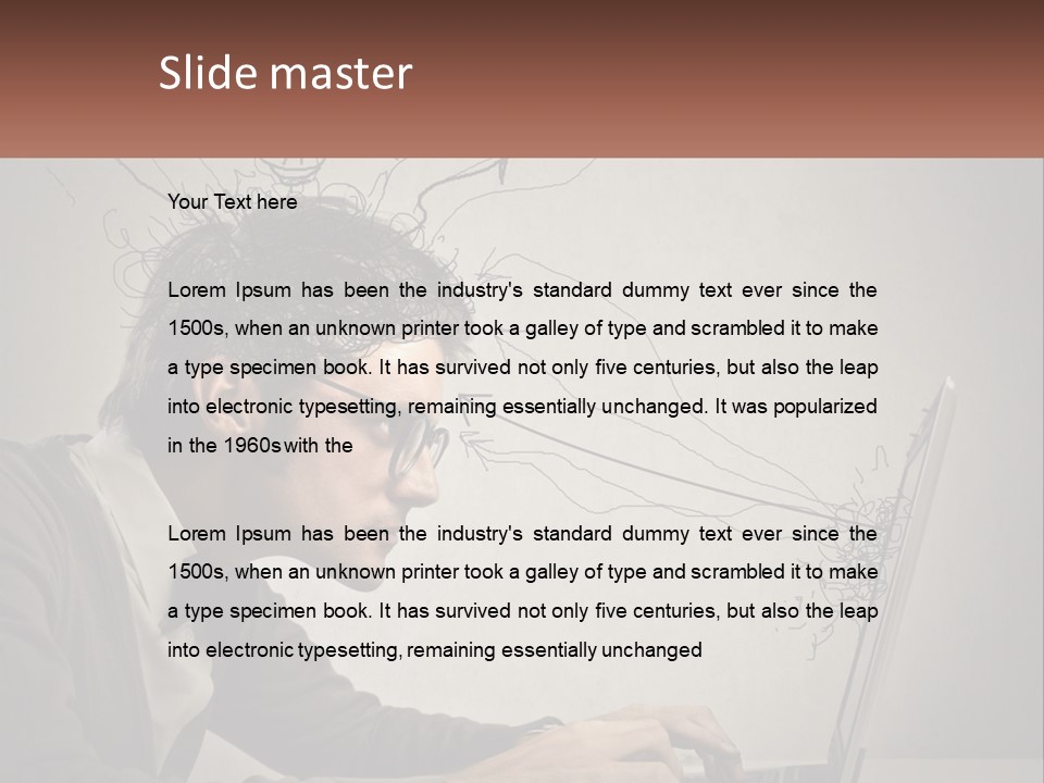 A Man Sitting At A Desk With A Laptop In Front Of His Head PowerPoint Template