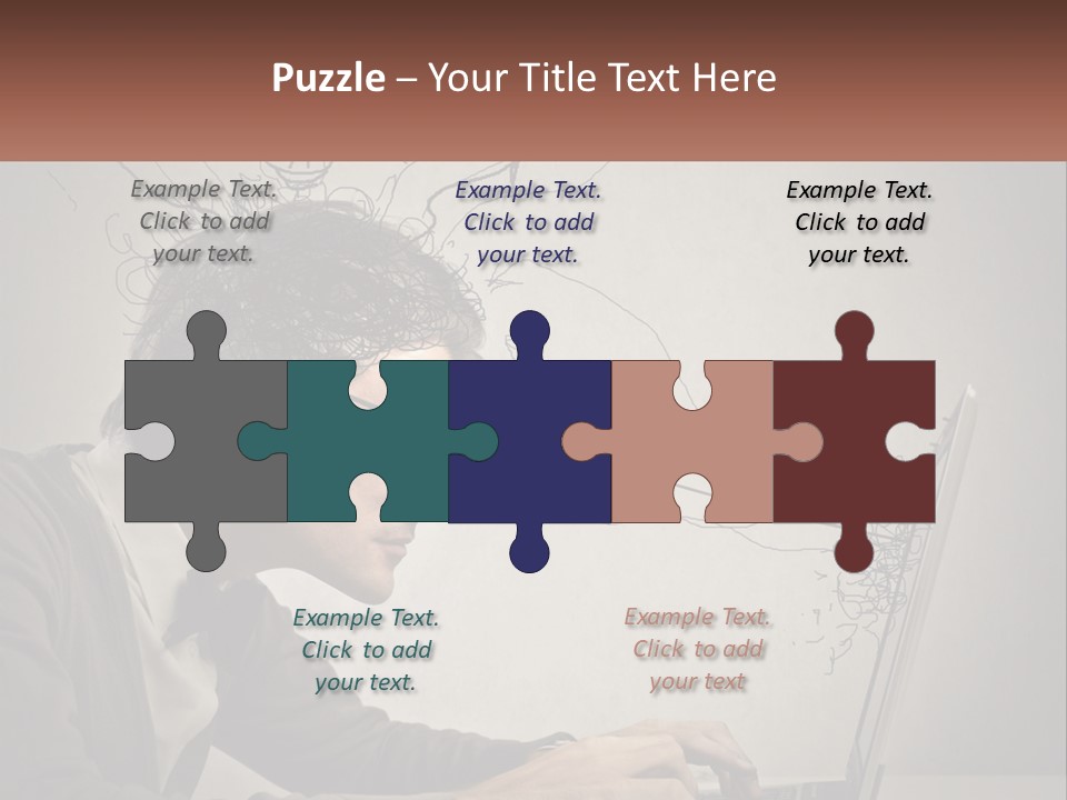 A Man Sitting At A Desk With A Laptop In Front Of His Head PowerPoint Template
