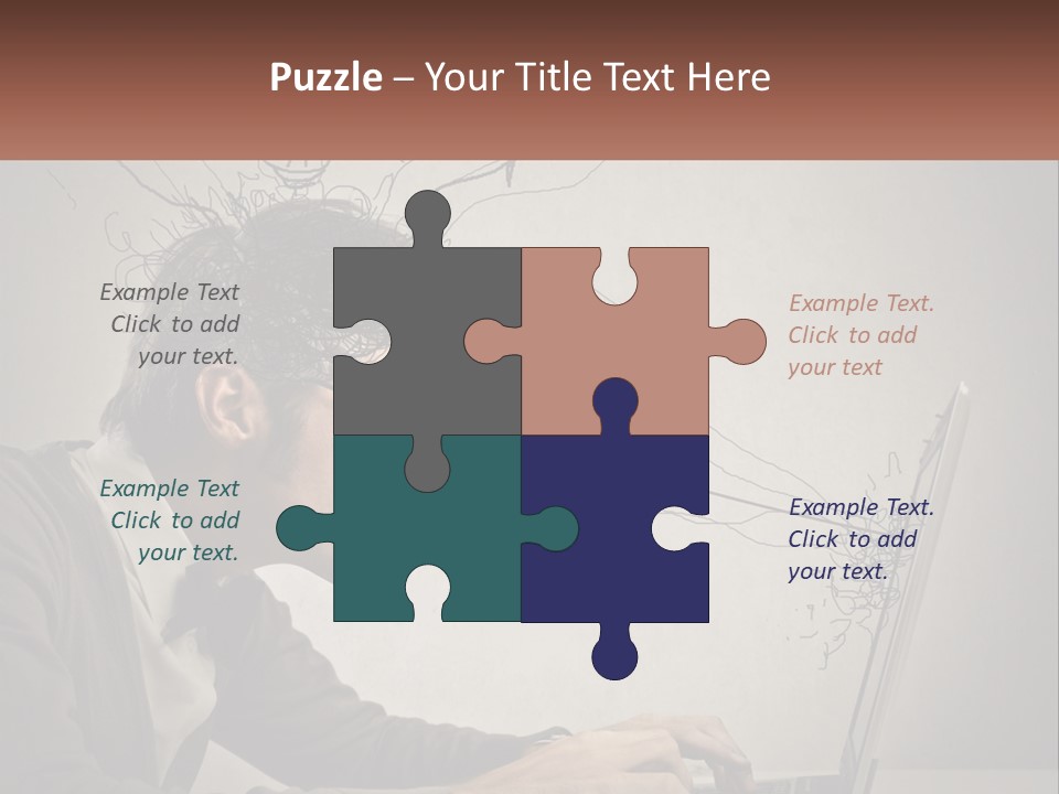 A Man Sitting At A Desk With A Laptop In Front Of His Head PowerPoint Template
