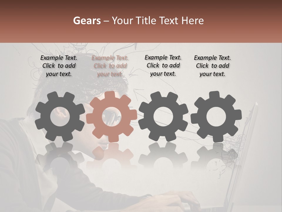 A Man Sitting At A Desk With A Laptop In Front Of His Head PowerPoint Template