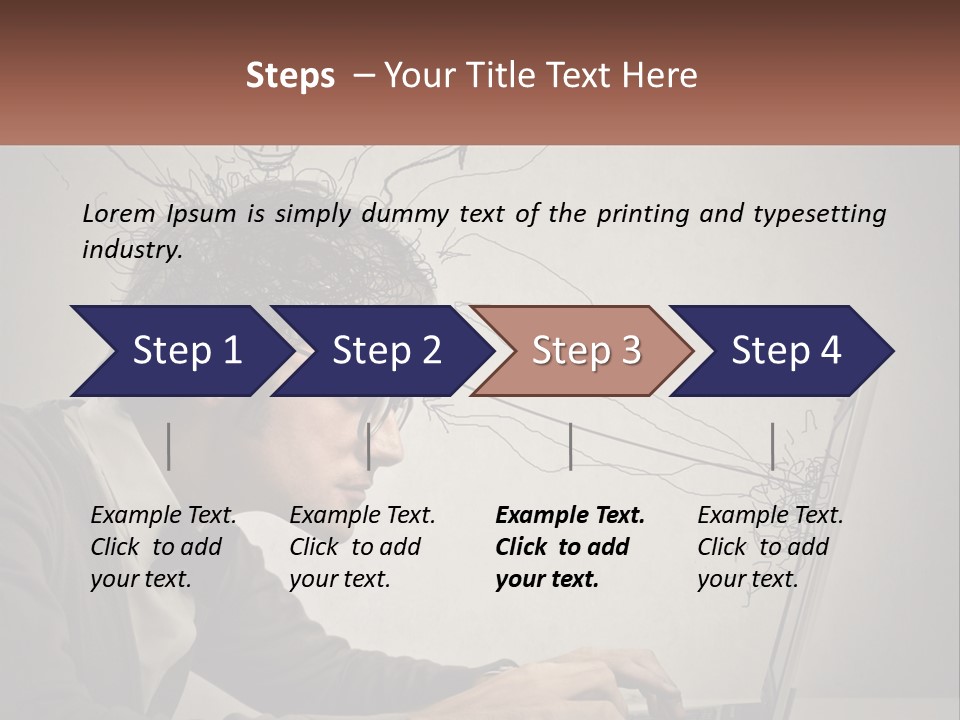 A Man Sitting At A Desk With A Laptop In Front Of His Head PowerPoint Template
