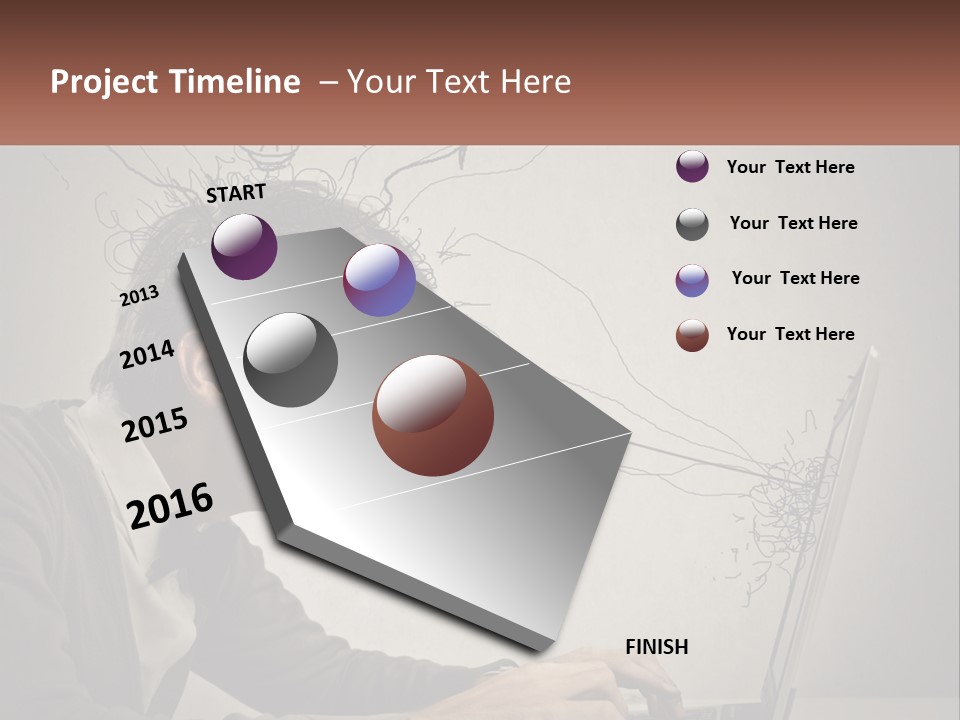 A Man Sitting At A Desk With A Laptop In Front Of His Head PowerPoint Template