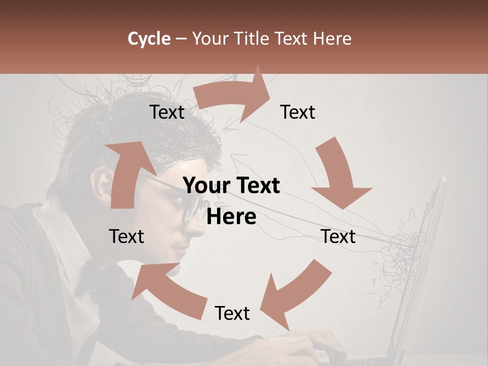 A Man Sitting At A Desk With A Laptop In Front Of His Head PowerPoint Template