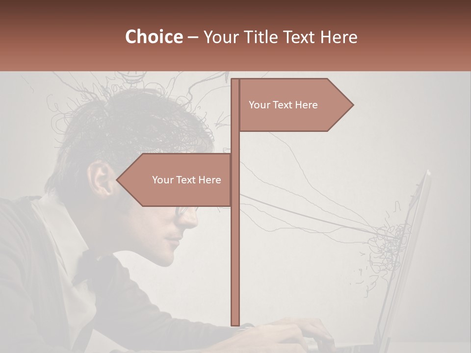 A Man Sitting At A Desk With A Laptop In Front Of His Head PowerPoint Template