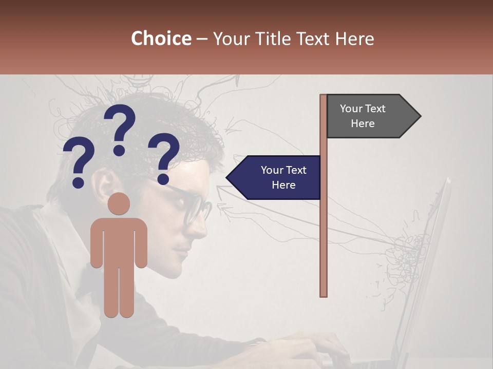 A Man Sitting At A Desk With A Laptop In Front Of His Head PowerPoint Template