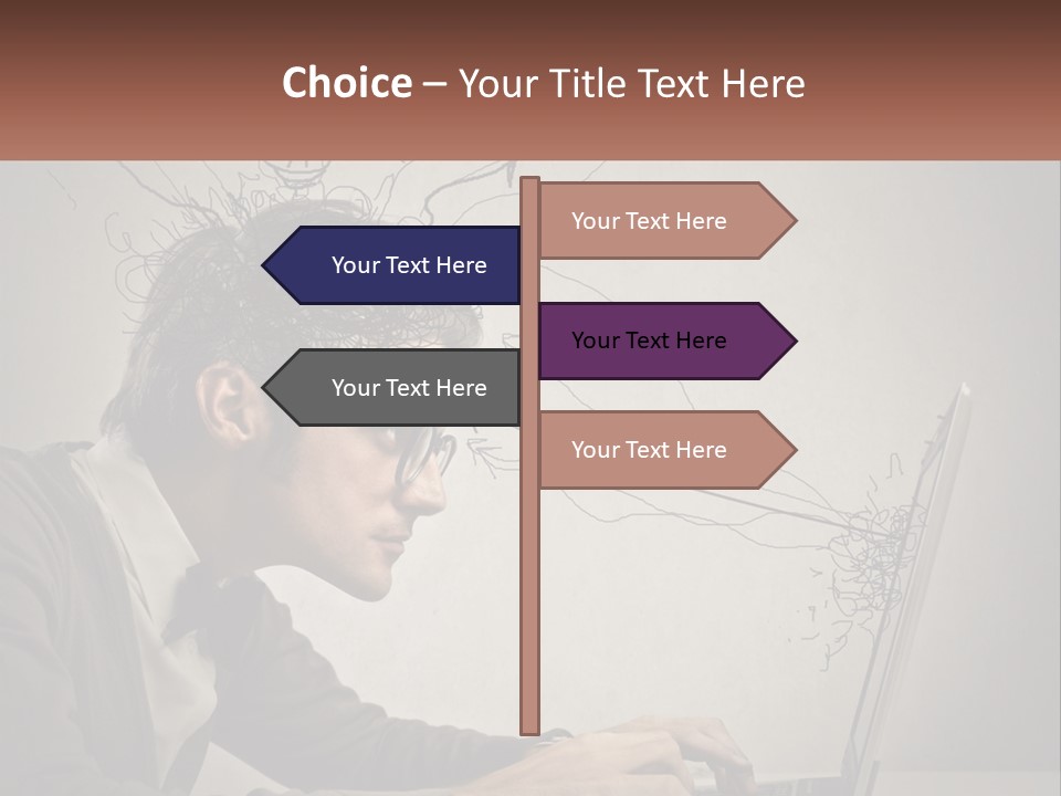 A Man Sitting At A Desk With A Laptop In Front Of His Head PowerPoint Template