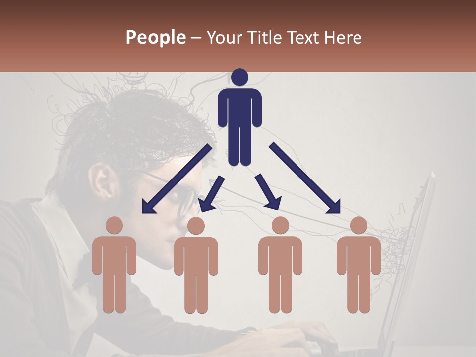 A Man Sitting At A Desk With A Laptop In Front Of His Head PowerPoint Template