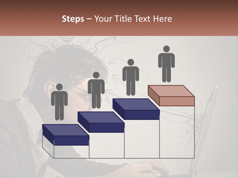 A Man Sitting At A Desk With A Laptop In Front Of His Head PowerPoint Template
