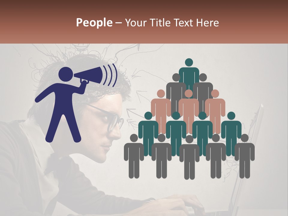 A Man Sitting At A Desk With A Laptop In Front Of His Head PowerPoint Template