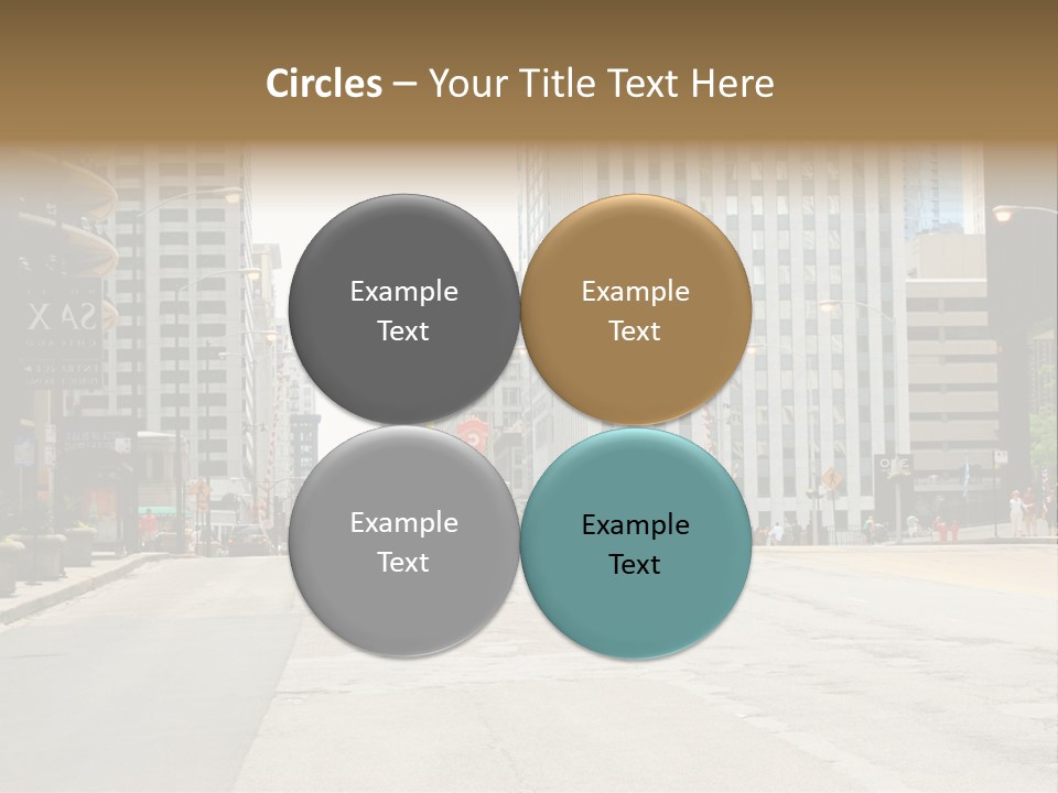 A City Street With Tall Buildings And A Traffic Light PowerPoint Template