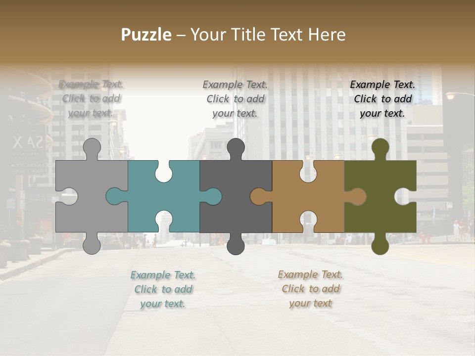 A City Street With Tall Buildings And A Traffic Light PowerPoint Template