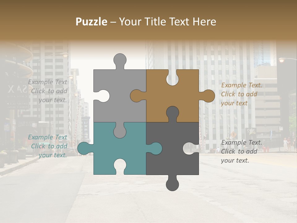A City Street With Tall Buildings And A Traffic Light PowerPoint Template