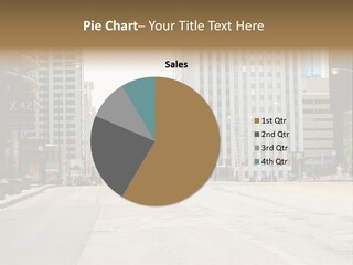 A City Street With Tall Buildings And A Traffic Light PowerPoint Template