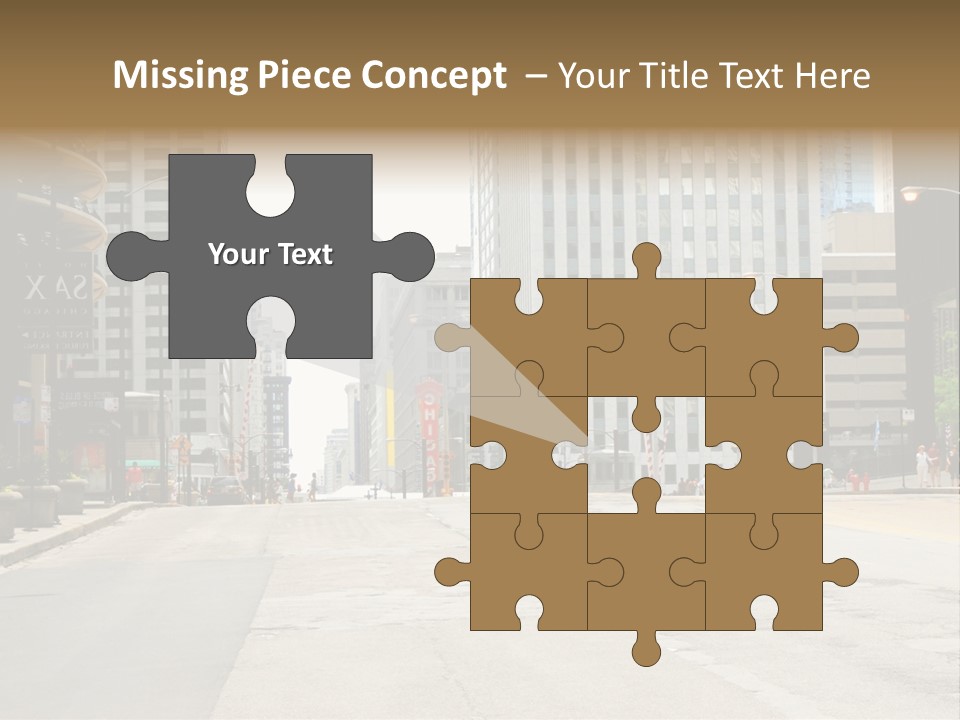 A City Street With Tall Buildings And A Traffic Light PowerPoint Template