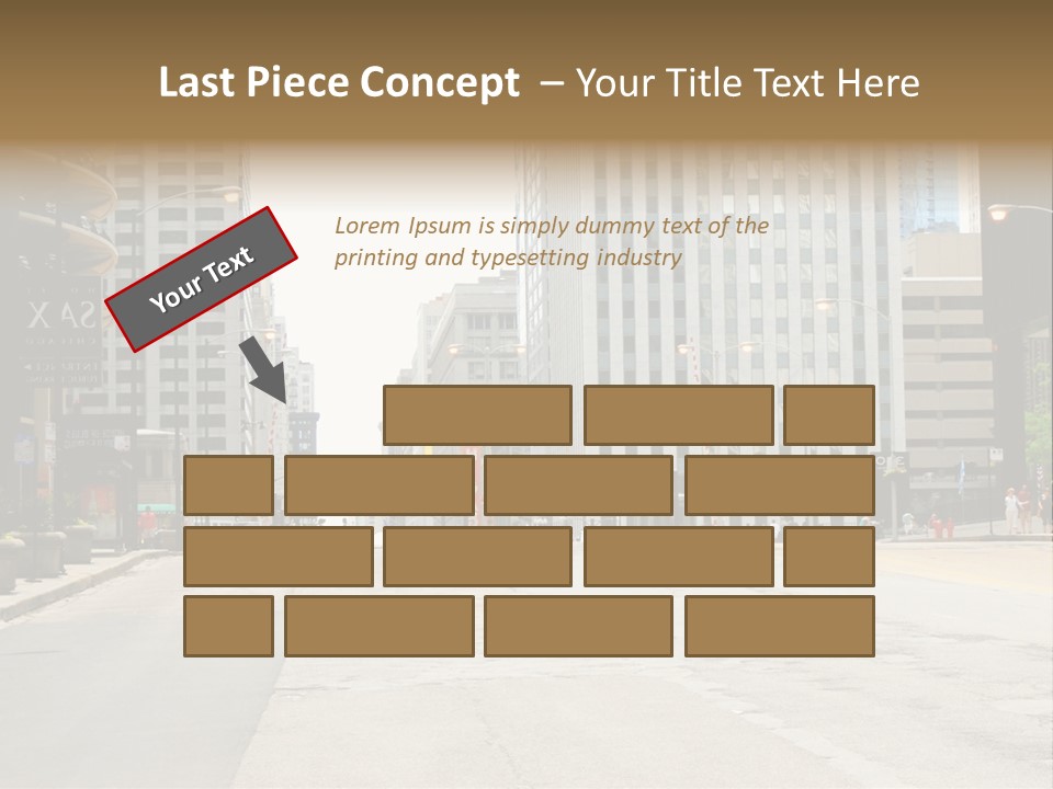 A City Street With Tall Buildings And A Traffic Light PowerPoint Template
