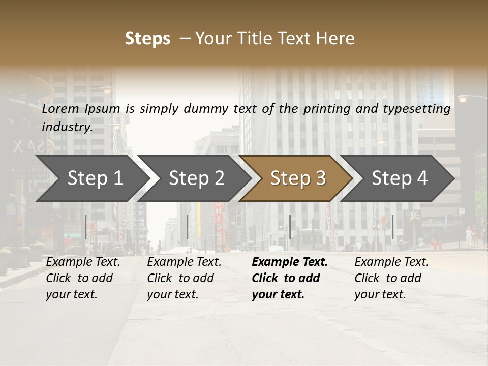 A City Street With Tall Buildings And A Traffic Light PowerPoint Template