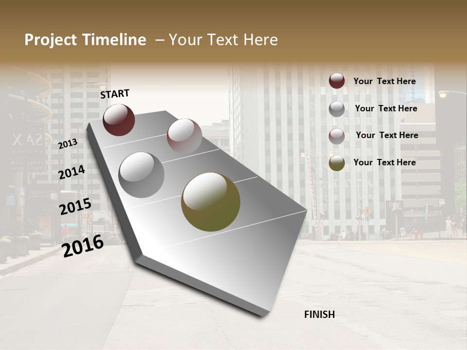 A City Street With Tall Buildings And A Traffic Light PowerPoint Template