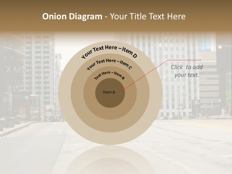 A City Street With Tall Buildings And A Traffic Light PowerPoint Template