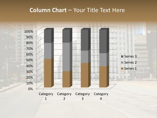 A City Street With Tall Buildings And A Traffic Light PowerPoint Template