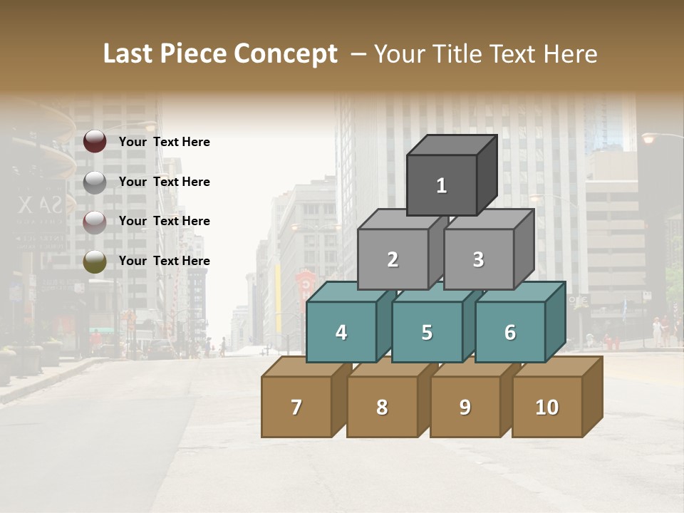 A City Street With Tall Buildings And A Traffic Light PowerPoint Template