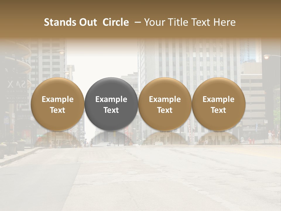 A City Street With Tall Buildings And A Traffic Light PowerPoint Template