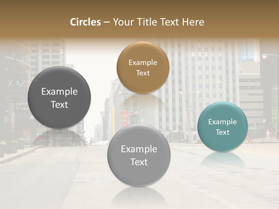 A City Street With Tall Buildings And A Traffic Light PowerPoint Template