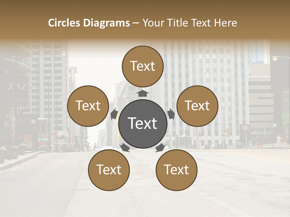 A City Street With Tall Buildings And A Traffic Light PowerPoint Template