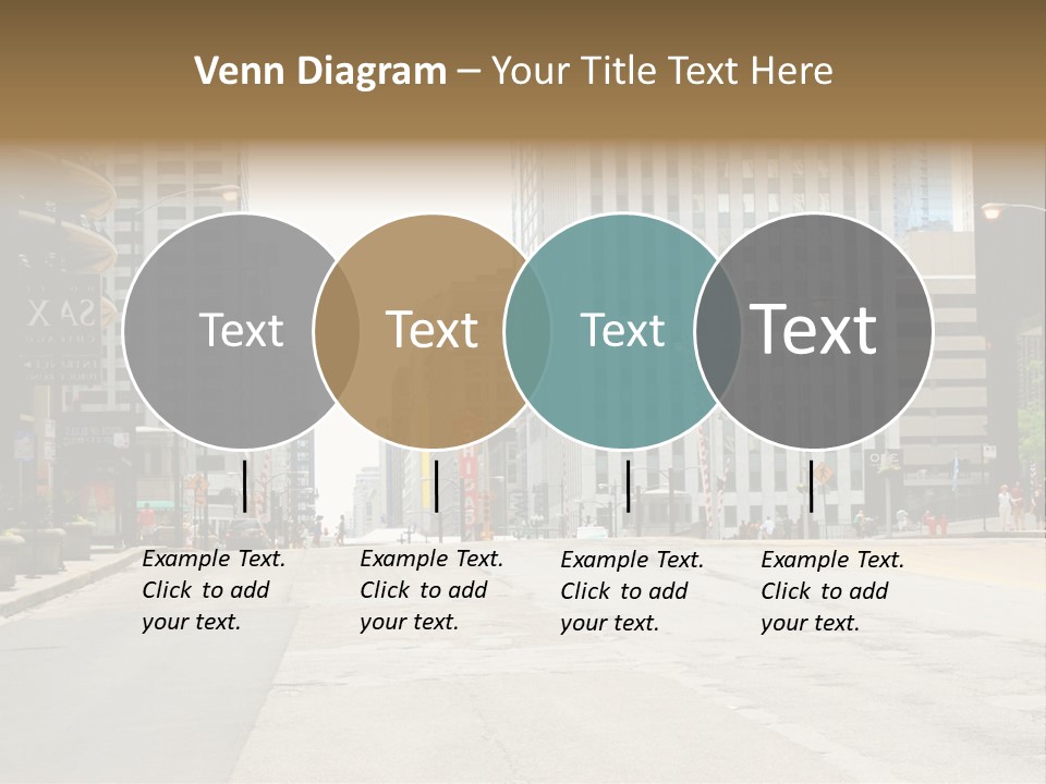 A City Street With Tall Buildings And A Traffic Light PowerPoint Template