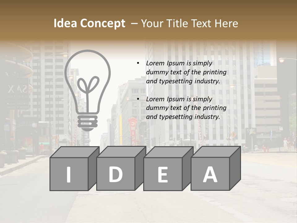 A City Street With Tall Buildings And A Traffic Light PowerPoint Template