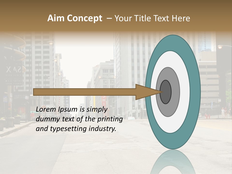 A City Street With Tall Buildings And A Traffic Light PowerPoint Template