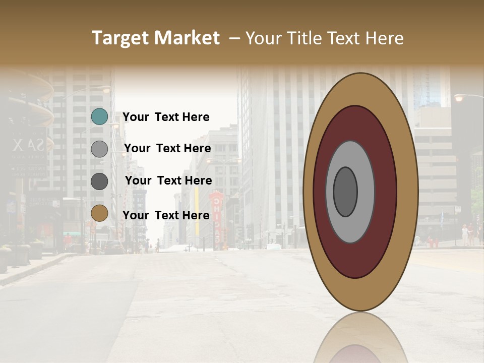 A City Street With Tall Buildings And A Traffic Light PowerPoint Template