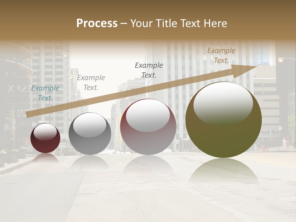 A City Street With Tall Buildings And A Traffic Light PowerPoint Template