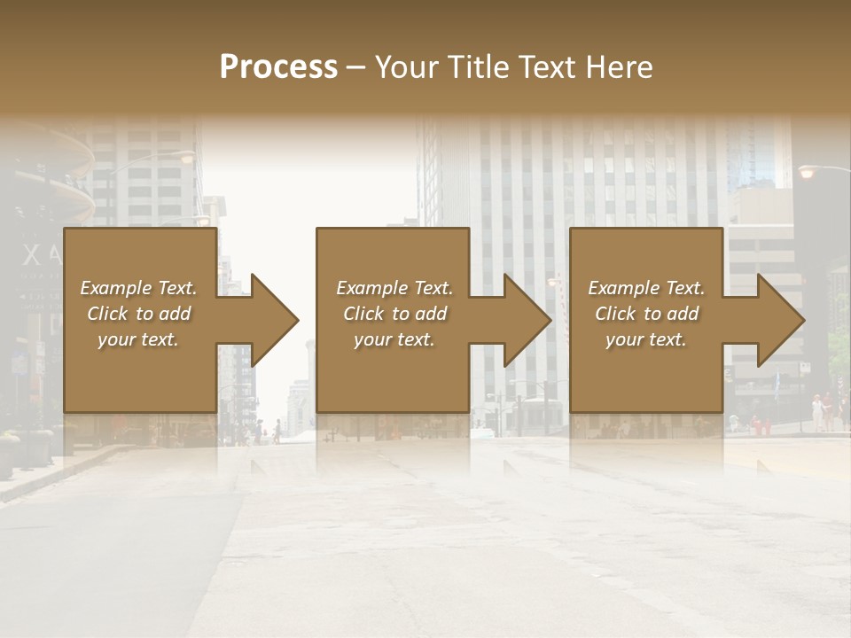 A City Street With Tall Buildings And A Traffic Light PowerPoint Template