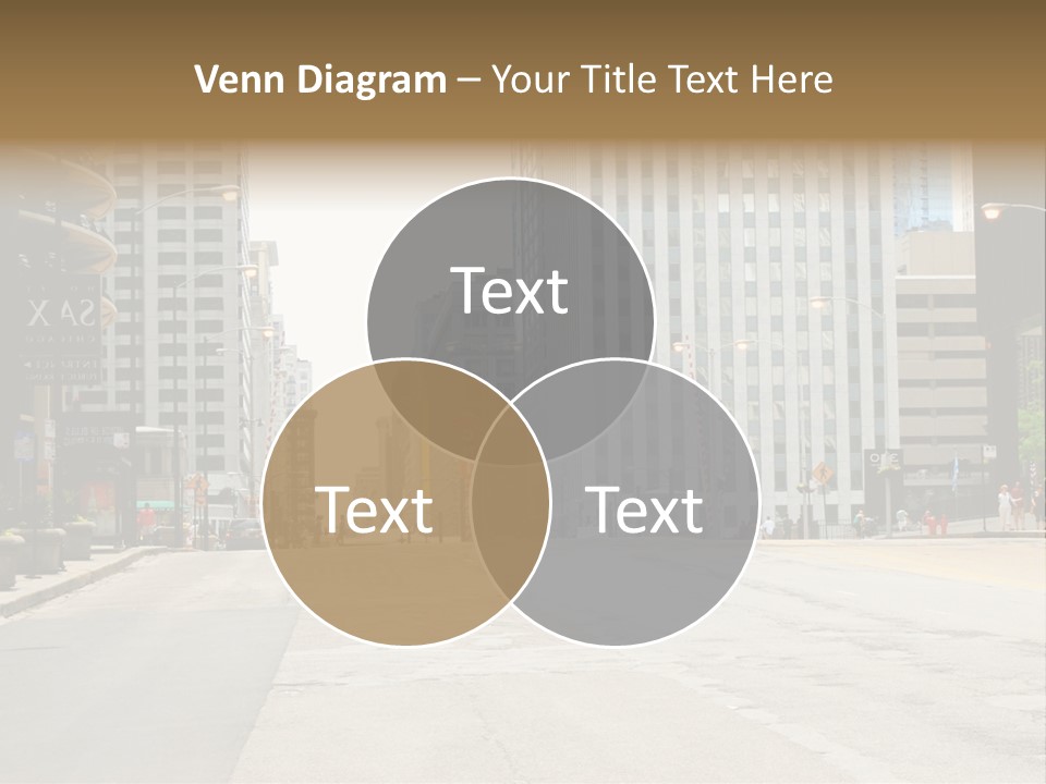A City Street With Tall Buildings And A Traffic Light PowerPoint Template