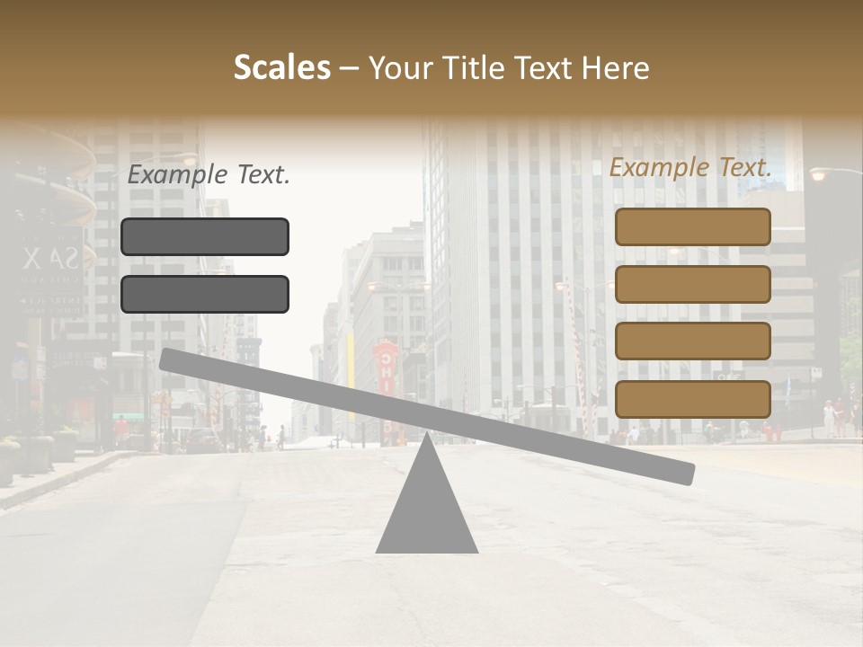 A City Street With Tall Buildings And A Traffic Light PowerPoint Template
