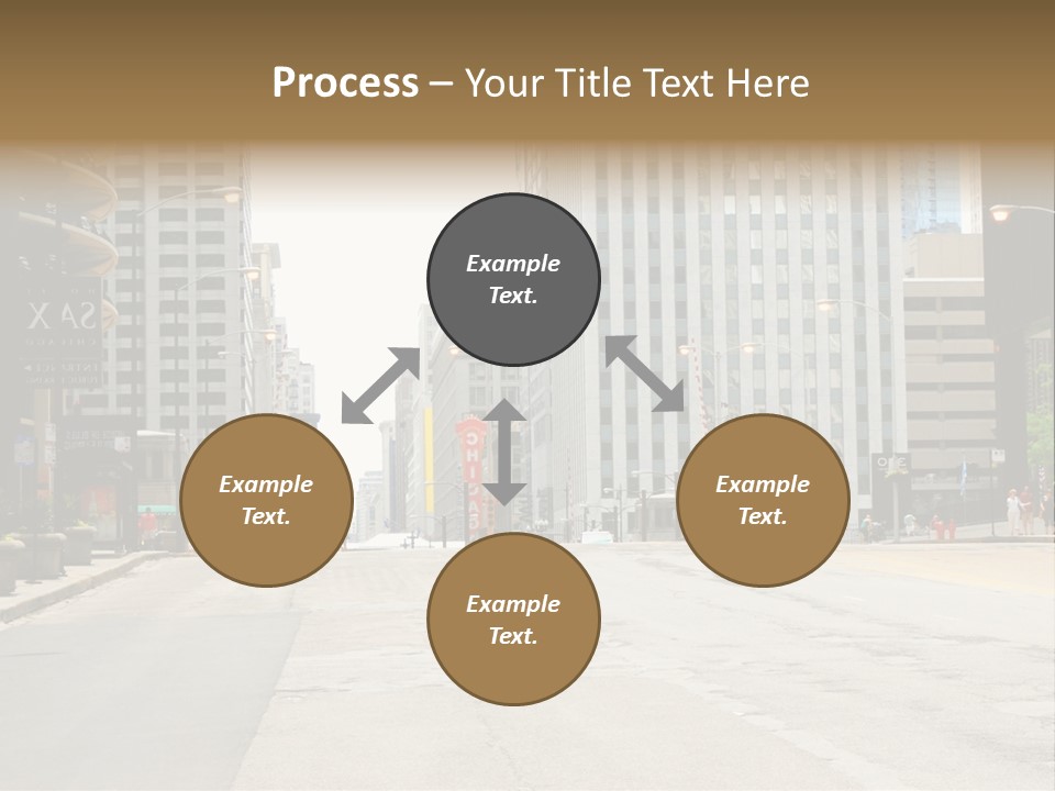A City Street With Tall Buildings And A Traffic Light PowerPoint Template