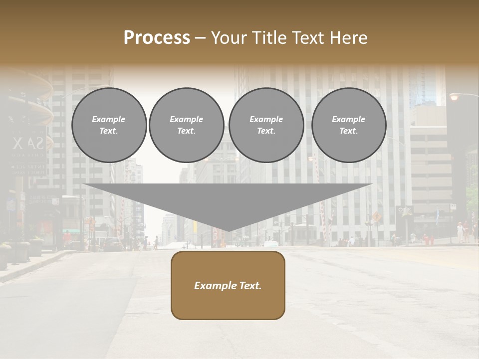 A City Street With Tall Buildings And A Traffic Light PowerPoint Template