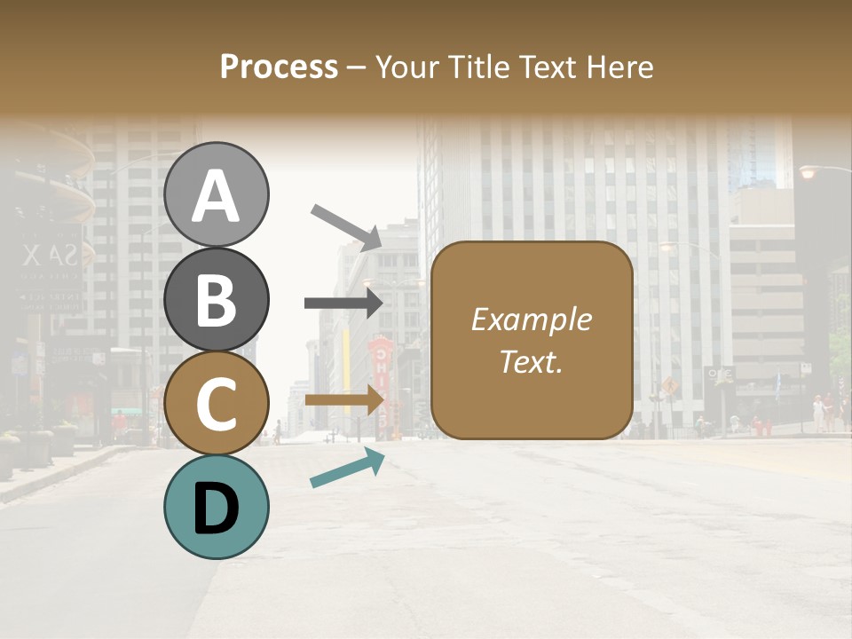 A City Street With Tall Buildings And A Traffic Light PowerPoint Template