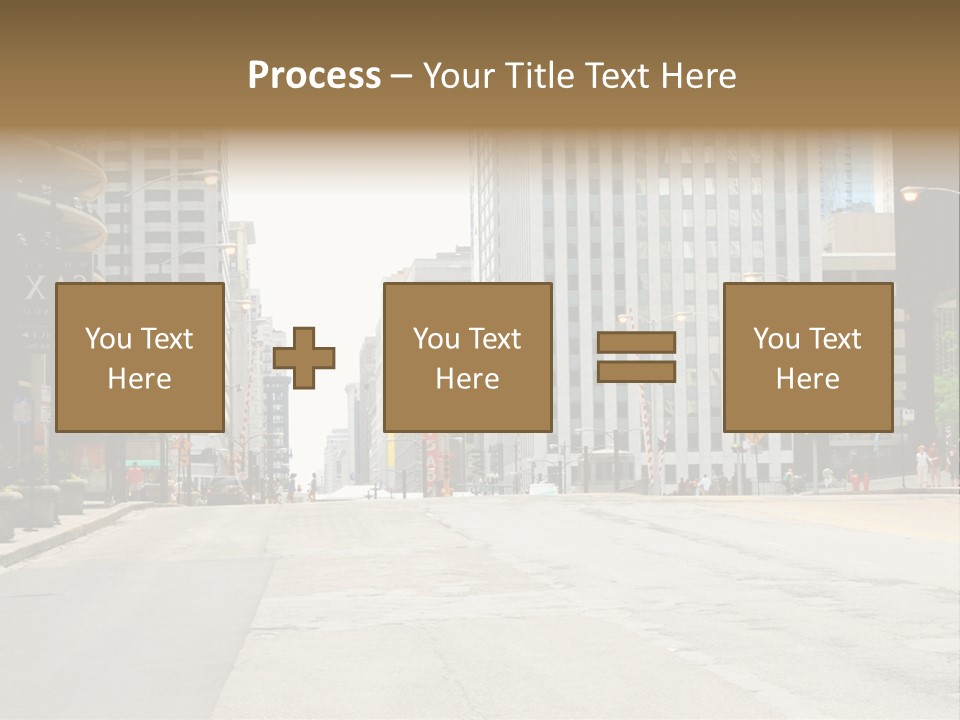 A City Street With Tall Buildings And A Traffic Light PowerPoint Template