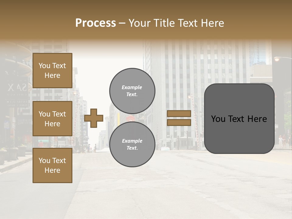 A City Street With Tall Buildings And A Traffic Light PowerPoint Template