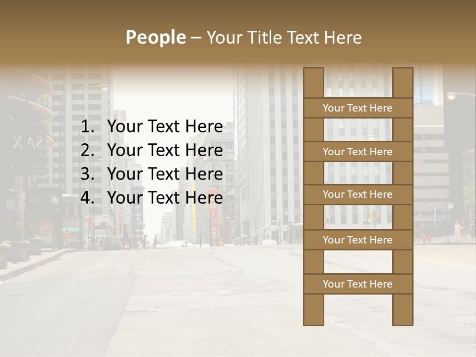 A City Street With Tall Buildings And A Traffic Light PowerPoint Template