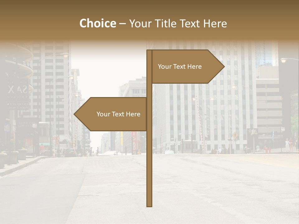 A City Street With Tall Buildings And A Traffic Light PowerPoint Template