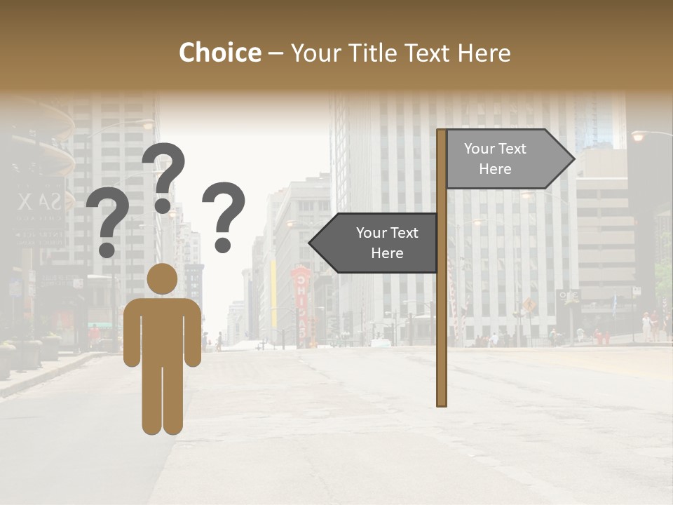 A City Street With Tall Buildings And A Traffic Light PowerPoint Template