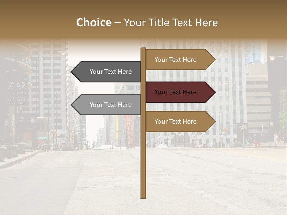 A City Street With Tall Buildings And A Traffic Light PowerPoint Template