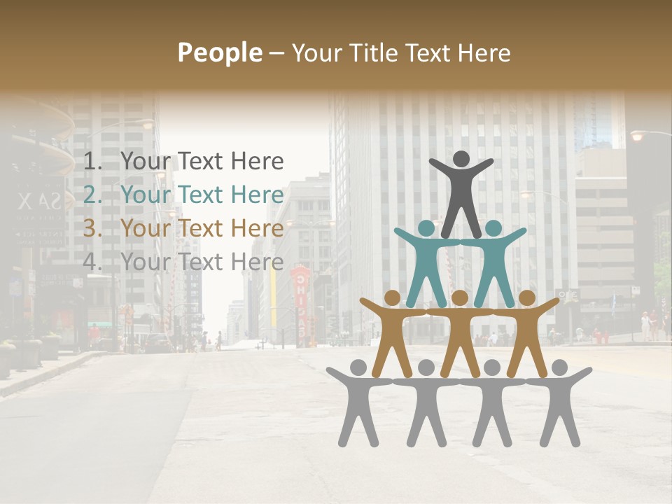 A City Street With Tall Buildings And A Traffic Light PowerPoint Template