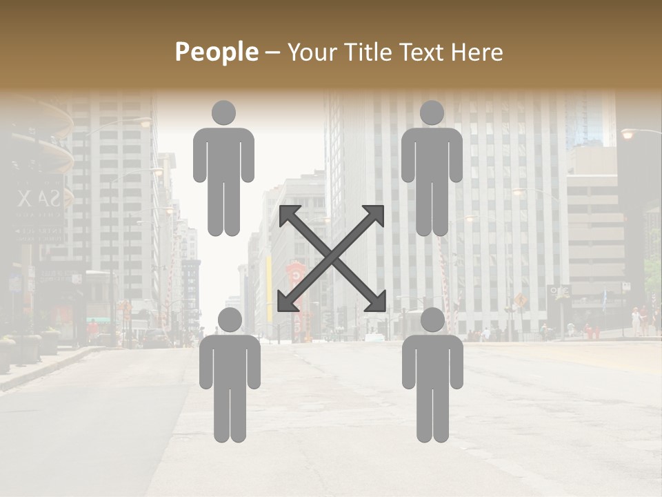 A City Street With Tall Buildings And A Traffic Light PowerPoint Template